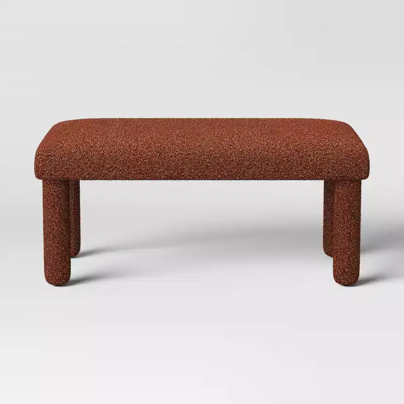 Banc rembourré en bouclette Rouille – Rectangle, structure en bois