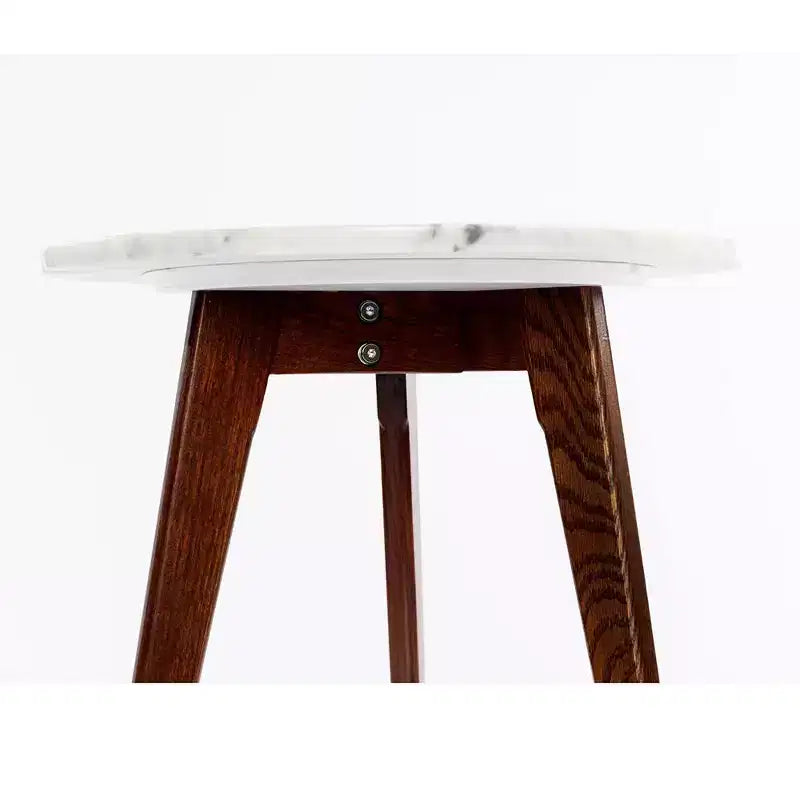 Table d'appoint ronde en marbre avec pieds en orme – 39,4 cm (H) x 39,4 cm (L), plateau en marbre blanc de Carrare