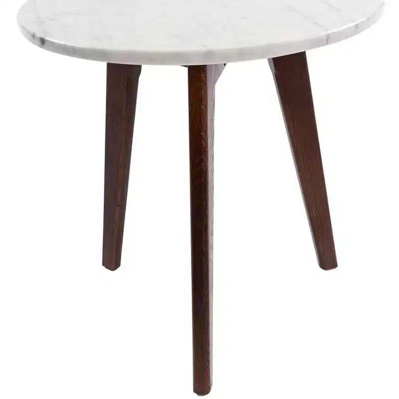 Table d'appoint ronde en marbre avec pieds en orme – 39,4 cm (H) x 39,4 cm (L), plateau en marbre blanc de Carrare