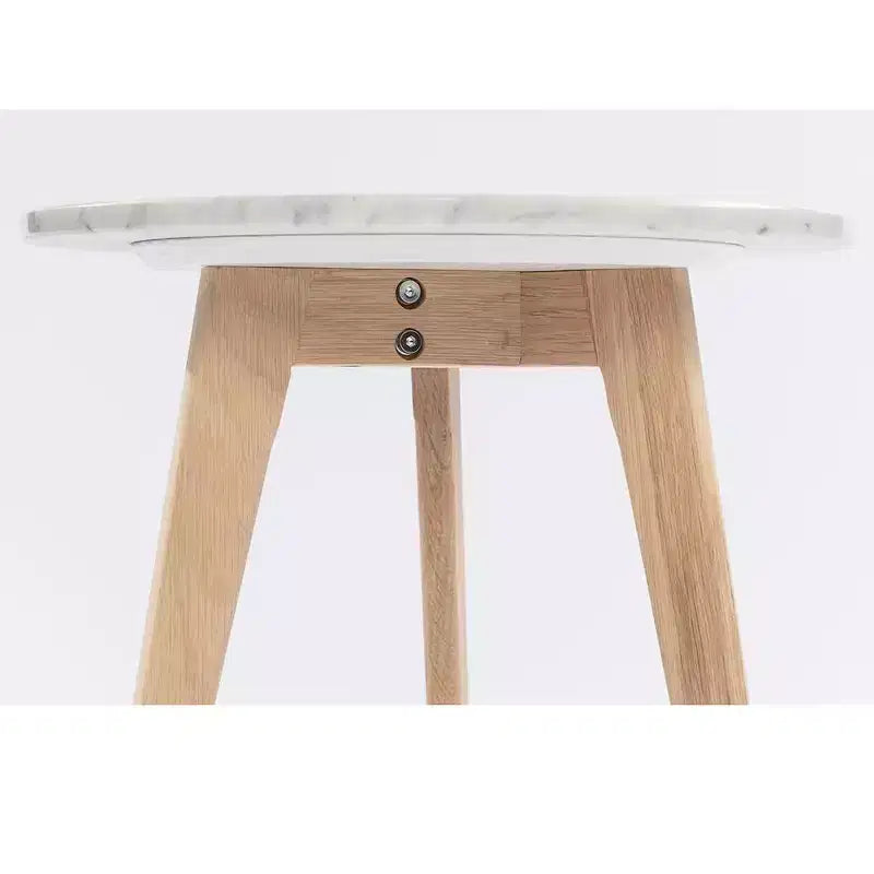 Table d'appoint ronde en marbre avec pieds en orme – 39,4 cm (H) x 39,4 cm (L), plateau en marbre blanc de Carrare