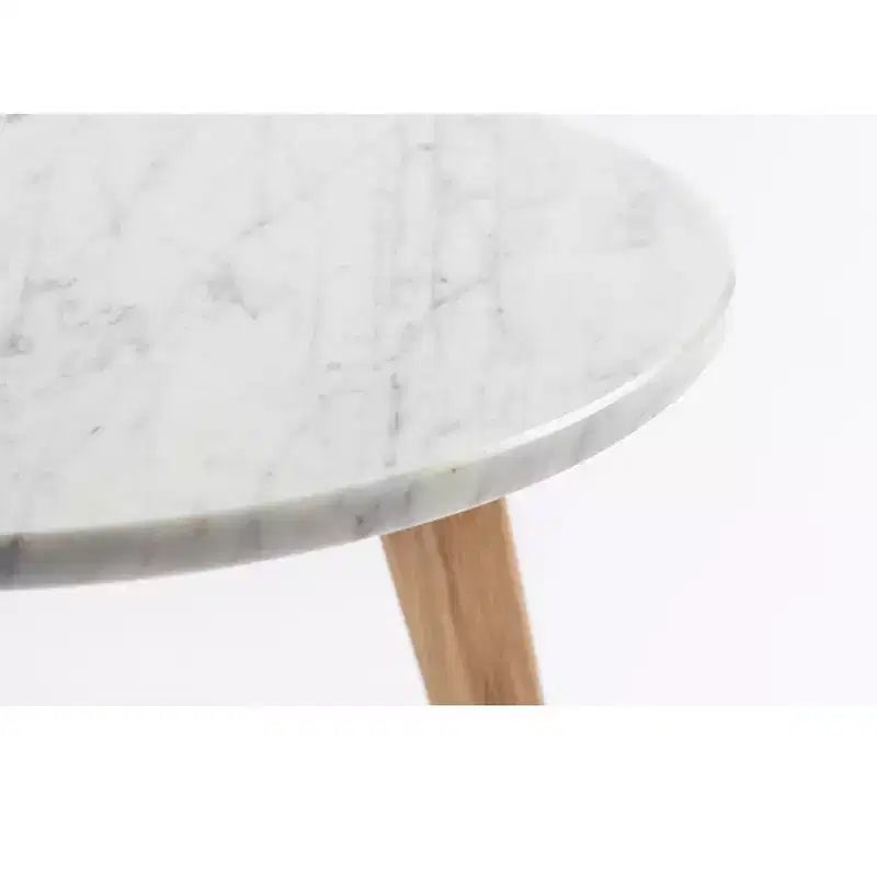 Table d'appoint ronde en marbre avec pieds en orme – 39,4 cm (H) x 39,4 cm (L), plateau en marbre blanc de Carrare
