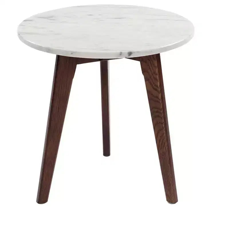 Table d'appoint ronde en marbre avec pieds en orme – 39,4 cm (H) x 39,4 cm (L), plateau en marbre blanc de Carrare