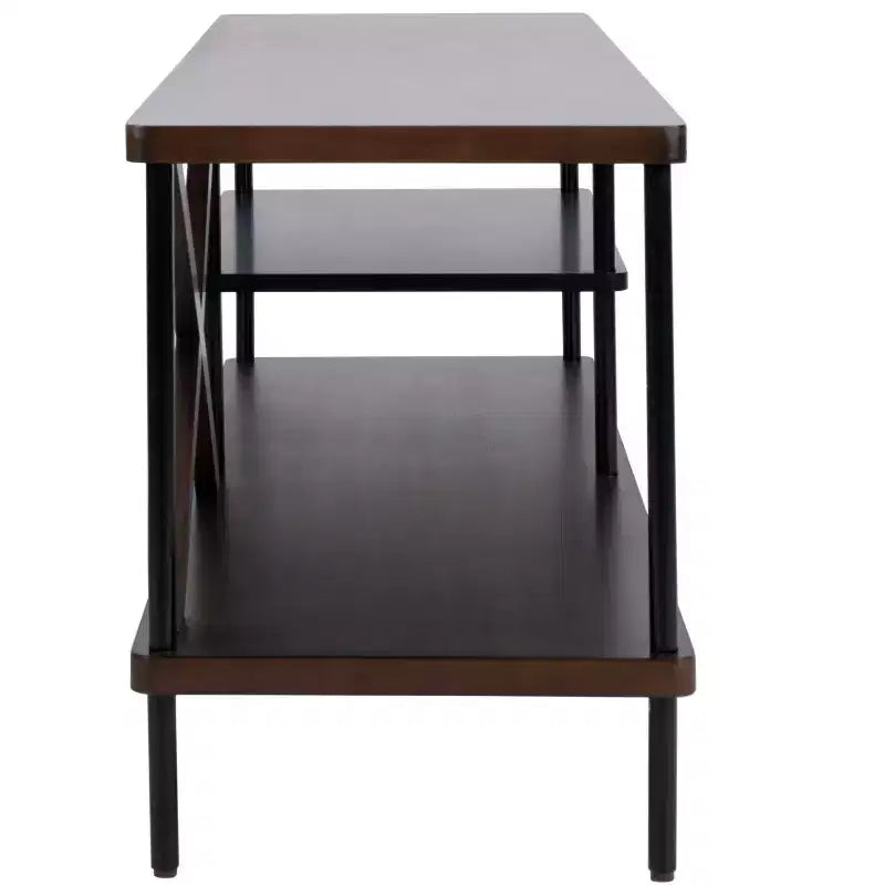 Meuble TV industriel - Noyer et noir, 140 cm, Cadre acajou brillant