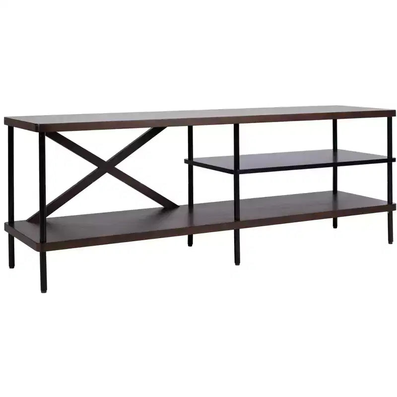 Meuble TV industriel - Noyer et noir, 140 cm, Cadre acajou brillant