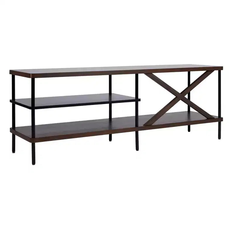 Meuble TV industriel - Noyer et noir, 140 cm, Cadre acajou brillant