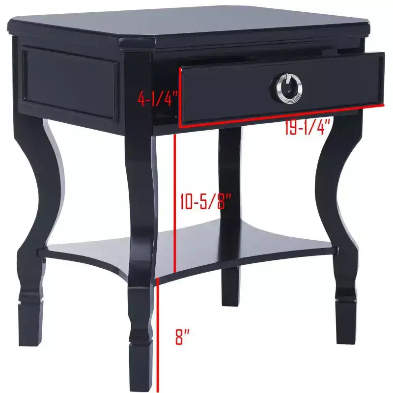 Table de chevet en hévéa à 1 tiroir avec étagère ouverte