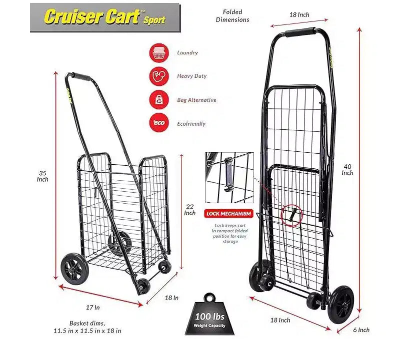 Chariot de rangement pliable et léger avec structure en acier – Supporte 36 kg, se plie à plat, 89 cm (H) x 43 cm (l)