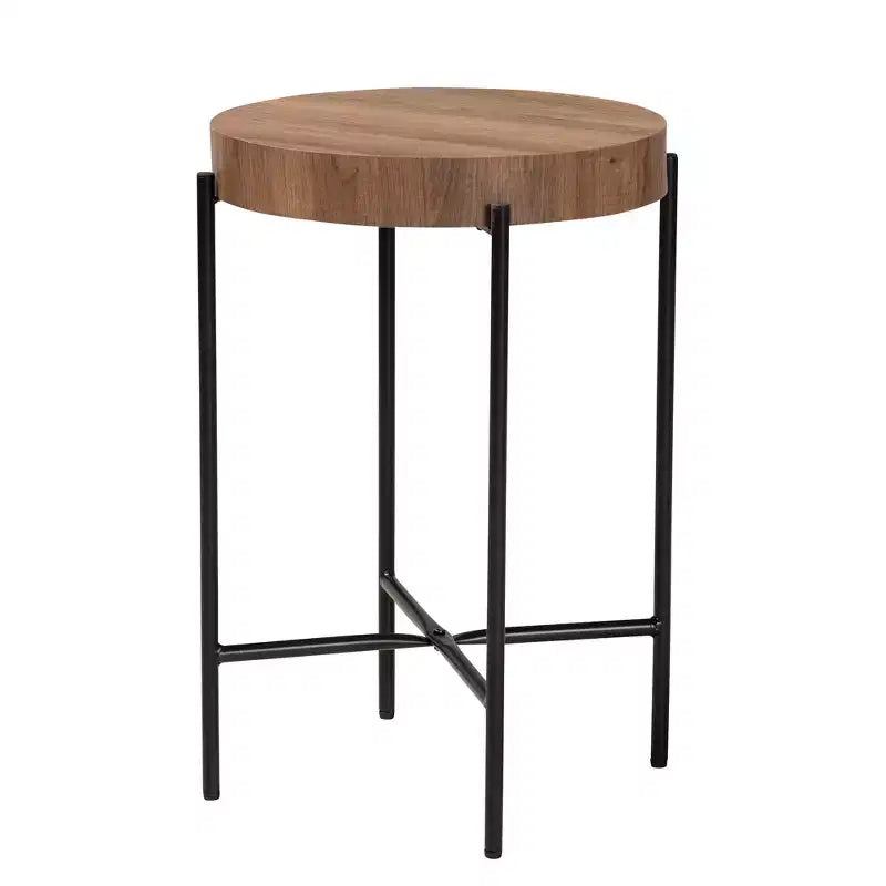 Table d'appoint ronde industrielle moderne, plateau en MDF noyer brun et cadre en métal noir – 40 cm (L) x 61 cm (H), supporte jusqu'à 23 kg