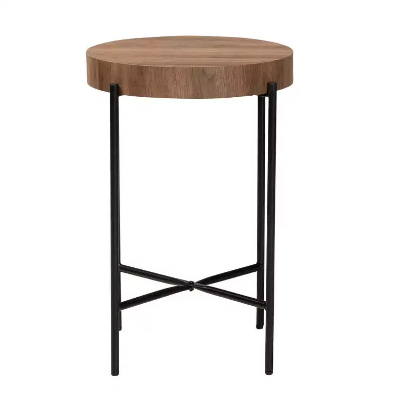 Table d'appoint ronde industrielle moderne, plateau en MDF noyer brun et cadre en métal noir – 40 cm (L) x 61 cm (H), supporte jusqu'à 23 kg