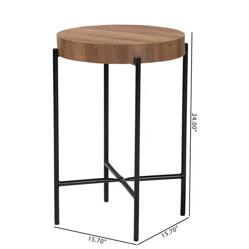Table d'appoint ronde industrielle moderne, plateau en MDF noyer brun et cadre en métal noir – 40 cm (L) x 61 cm (H), supporte jusqu'à 23 kg