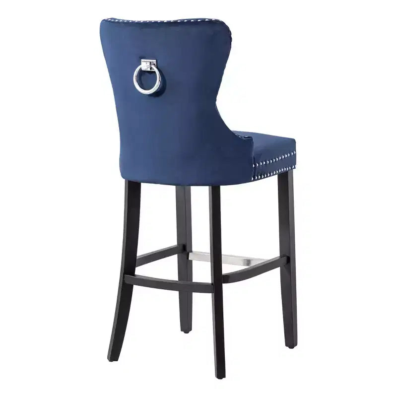 Tabouret de bar 29" en velours capitonné avec repose-pieds en métal – Bleu marine