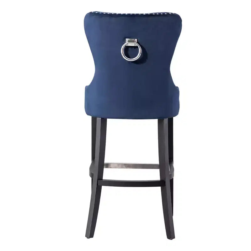 Tabouret de bar 29" en velours capitonné avec repose-pieds en métal – Bleu marine