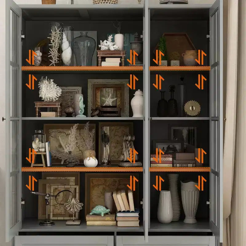 Vitrine en verre avec 4 tiroirs, 8 étagères et intérieur réglable, Gris clair – 120 cm (L) x 40 cm (P) x 200 cm (H)