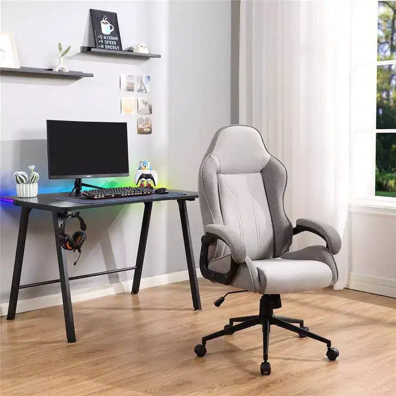 Bureau Gaming avec Lumières LED et Support Casque – 112 cm P x 70 cm L x 75 cm H, Cadre en Acier, Supporte 59 kg