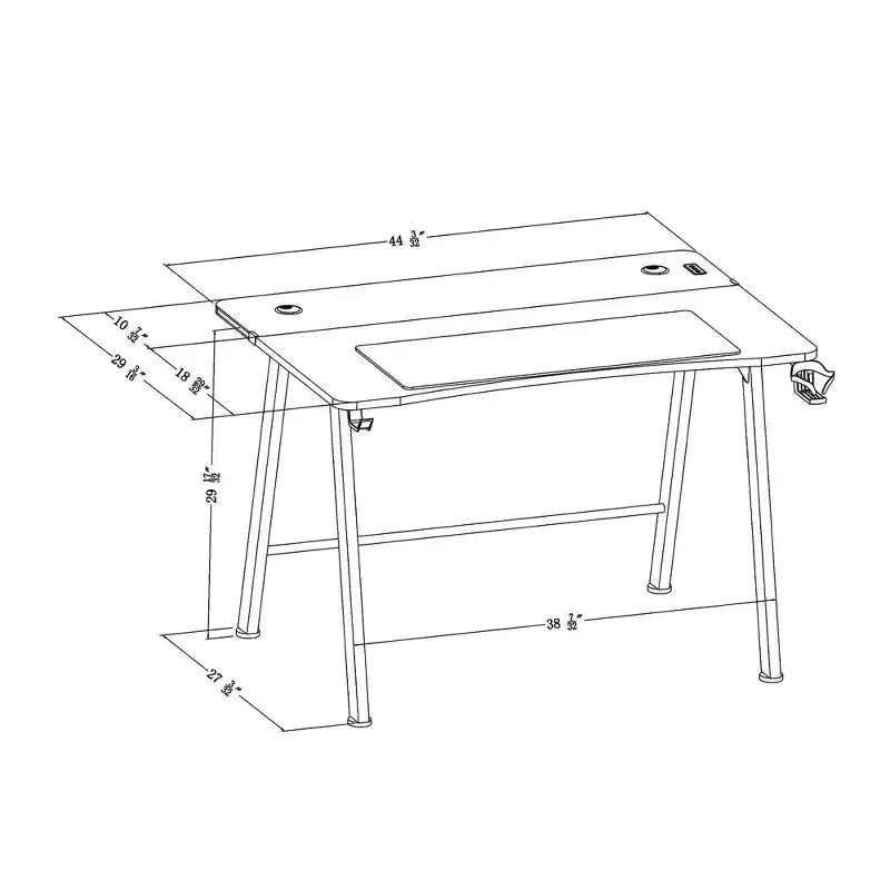Bureau Gaming avec Lumières LED et Support Casque – 112 cm P x 70 cm L x 75 cm H, Cadre en Acier, Supporte 59 kg