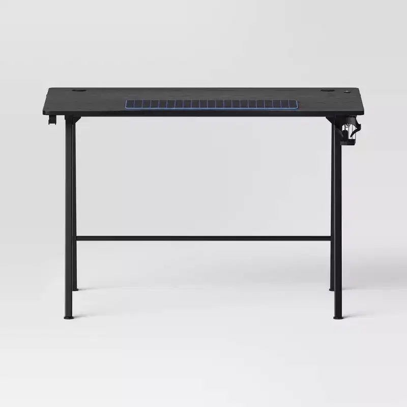 Bureau Gaming avec Lumières LED et Support Casque – 112 cm P x 70 cm L x 75 cm H, Cadre en Acier, Supporte 59 kg