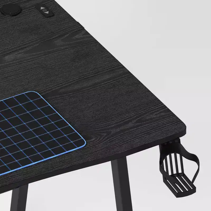 Bureau Gaming avec Lumières LED et Support Casque – 112 cm P x 70 cm L x 75 cm H, Cadre en Acier, Supporte 59 kg