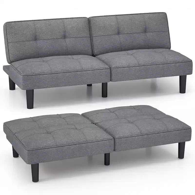 Costway Convertible Folding Futon Sofa Bed with 6-Position Adjustable Backrest Cushion