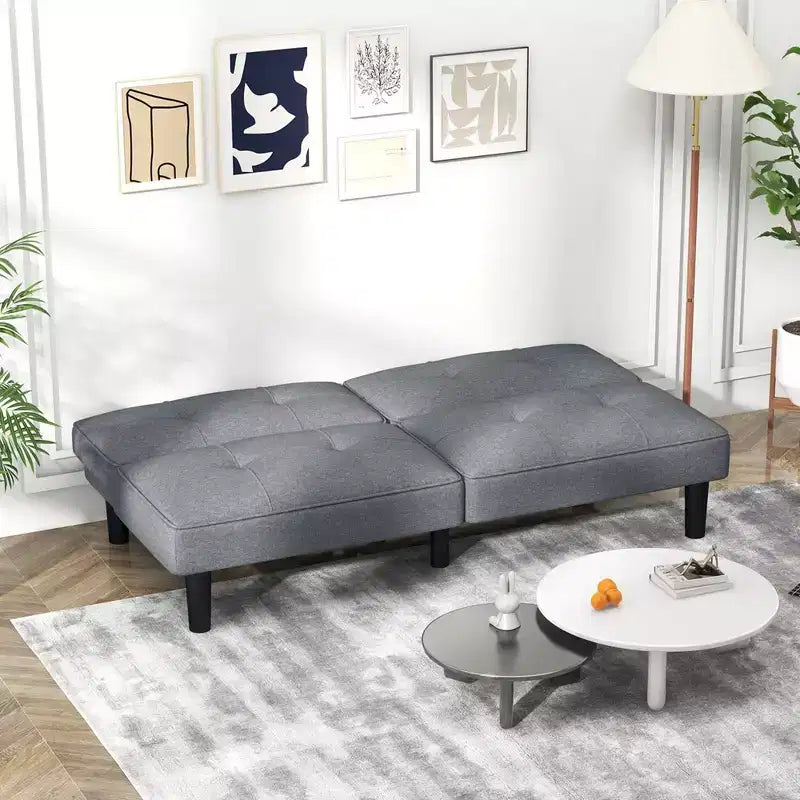 Canapé-Lit Futon Pliable Convertible, Dossier Réglable sur 6 Positions, Tissu Lin, Cadre en Bois Massif – 162,5 cm L x 87,6 cm l, Supporte 250 kg