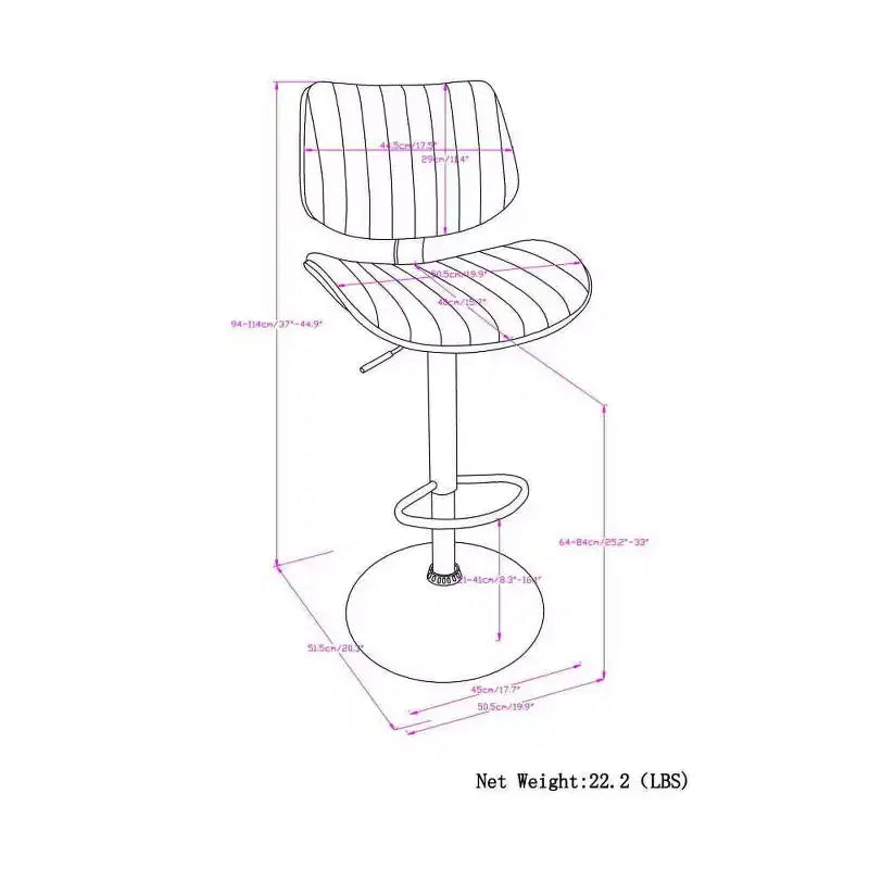 Tabouret de bar pivotant réglable, hauteur comptoir, cadre en métal, assise en mousse, sans accoudoirs, dossier mi-hauteur – Hauteur d'assise 63,5 cm-83,8 cm, supporte 113,4 kg