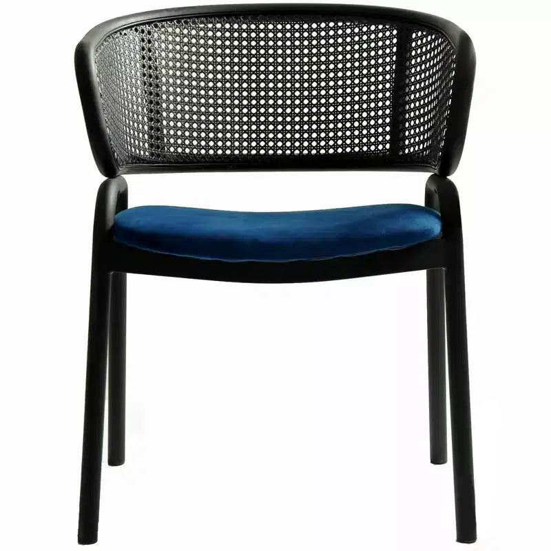 Chaise de salle à manger moderne avec dossier en rotin tissé, assise rembourrée et pieds en fer noir – 73,9 cm H x 55,9 cm L x 51,8 cm P, supporte 150 kg