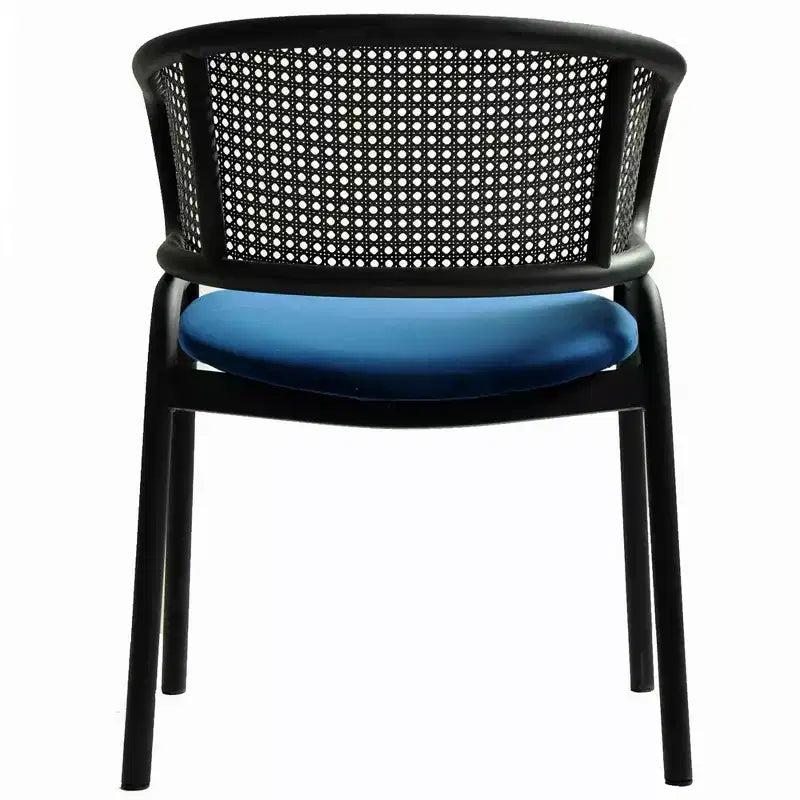 Chaise de salle à manger moderne avec dossier en rotin tissé, assise rembourrée et pieds en fer noir – 73,9 cm H x 55,9 cm L x 51,8 cm P, supporte 150 kg