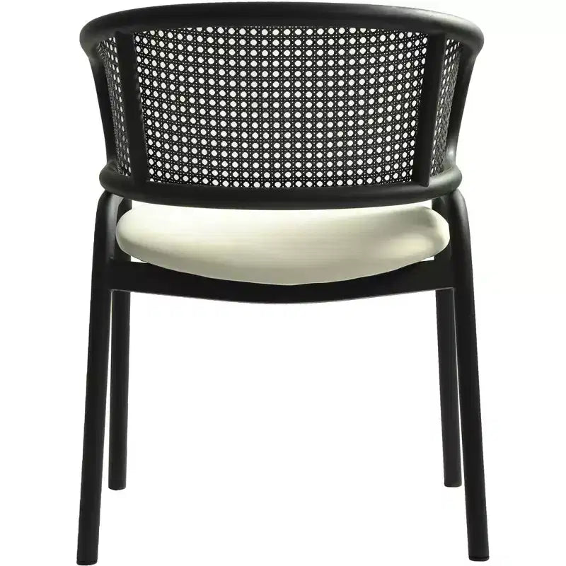 Chaise de salle à manger moderne avec dossier en rotin tissé, assise rembourrée et pieds en fer noir – 73,9 cm H x 55,9 cm L x 51,8 cm P, supporte 150 kg
