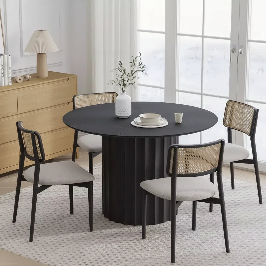 Dovelina Mid-Century Round Dining Table Wood Kitchen Table Dining Room Table for 4 People - Black