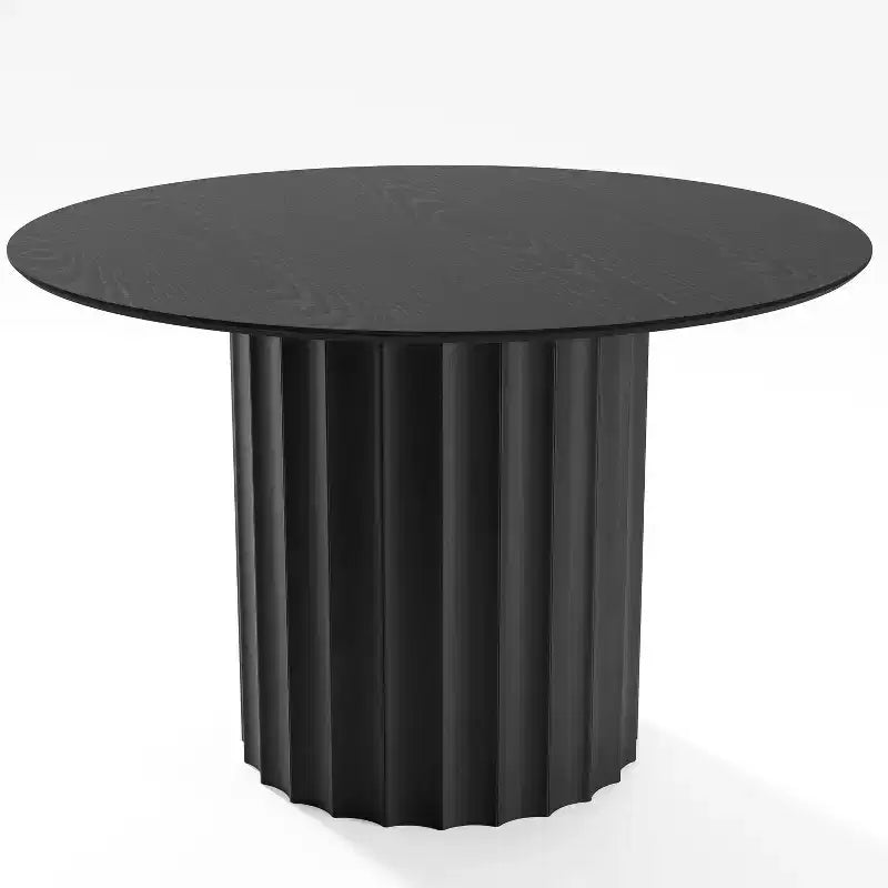 Table de salle à manger ronde du milieu du siècle avec base piédestal, 4 places, plateau en bois d'hévéa noir, 152 cm.