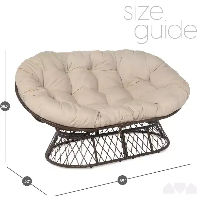 Fauteuil double Papasan, cadre en acier, coussin en polyester, 2 places – 150 cm (L) x 98 cm (H) x 81 cm (P), jusqu'à 120 kg